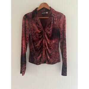 Sno Skins Y2K Button Down Top Wearable Art Abstract Red Size Medium JL